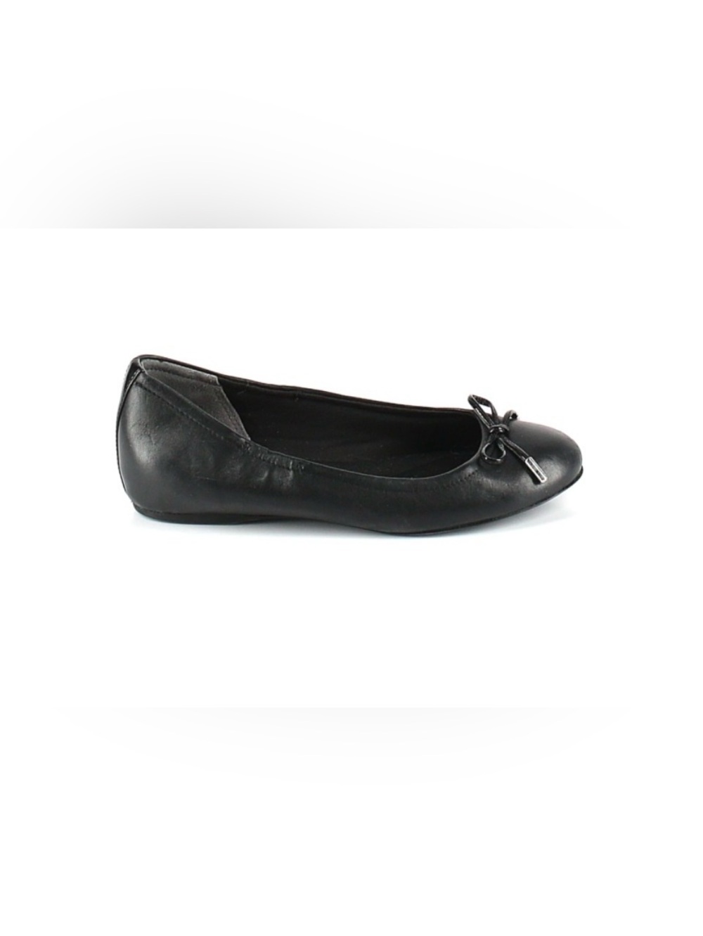 ROCKPORT Black Leather Ballet Flats with Bow Accent